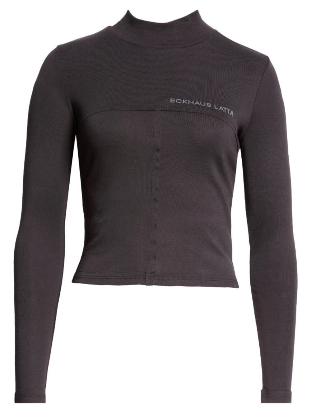 Eckhaus Latta Womens Lapped Mock Neck Long Sleeve Baby Tee Top Black Size XXL